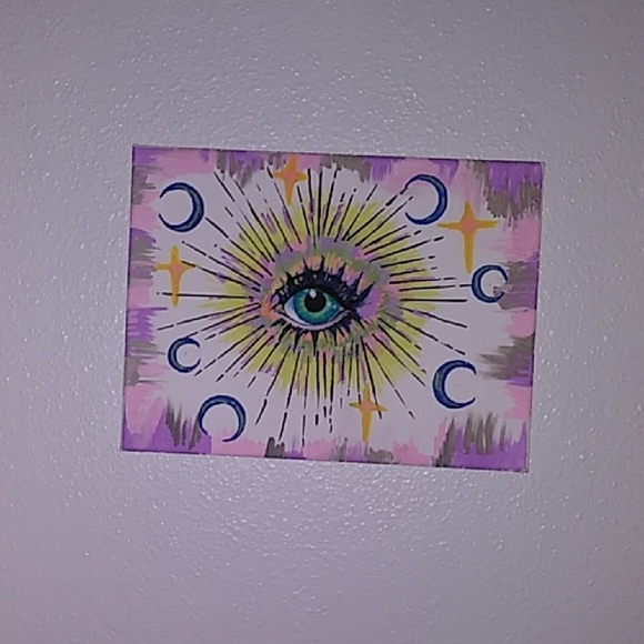 Mystical Eye Canvas Art w Stars✨and Moons 12"×9" By Andrea W. - Picture 2 of 5